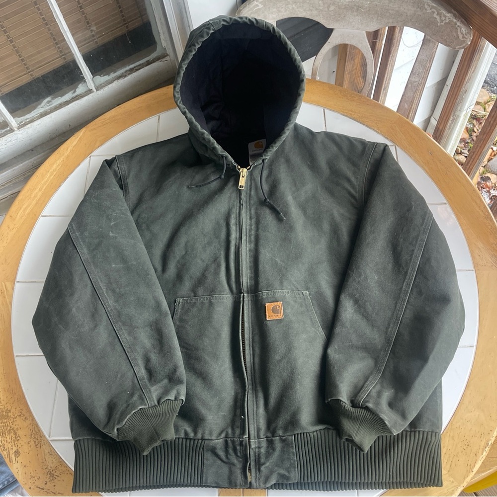 Carhartt Jacket J130 MOS XL Moss Green Canvas Workwear Full Zip Hoodie Y2K EUC!!